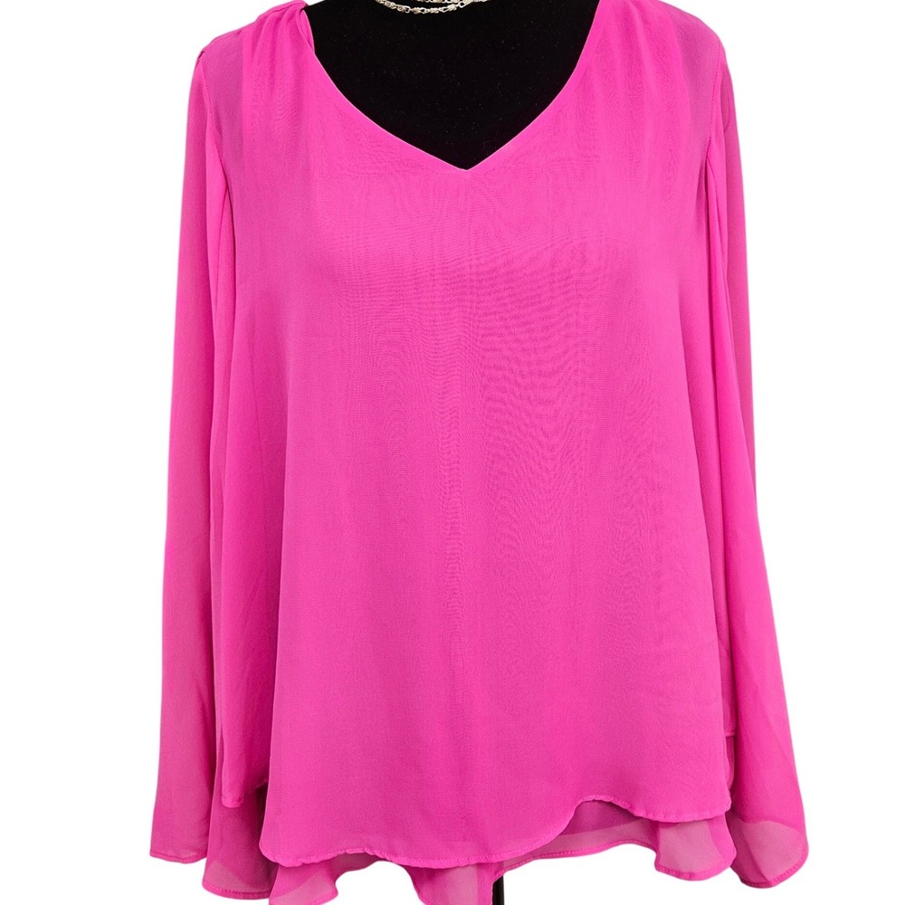Jennifer Lopez Womens Pink Chiffon Double Layer Split Back Blouse Small RN73277